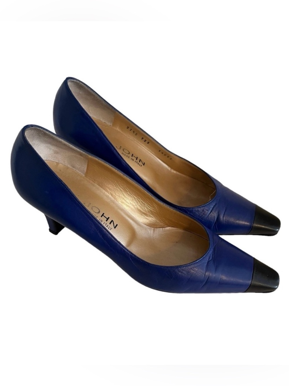 St John Cobalt Blue with Black Toe Leather Kitten Heel 37.5 (7)